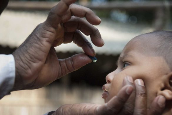 Children are vaccinated at Tarapur Saner Chor, Astadhor Union, Mymensingh, Bangladesh on 21 December 2009. Bangladesh Government runs immunization project in Mymensingh supported by UNICEF.